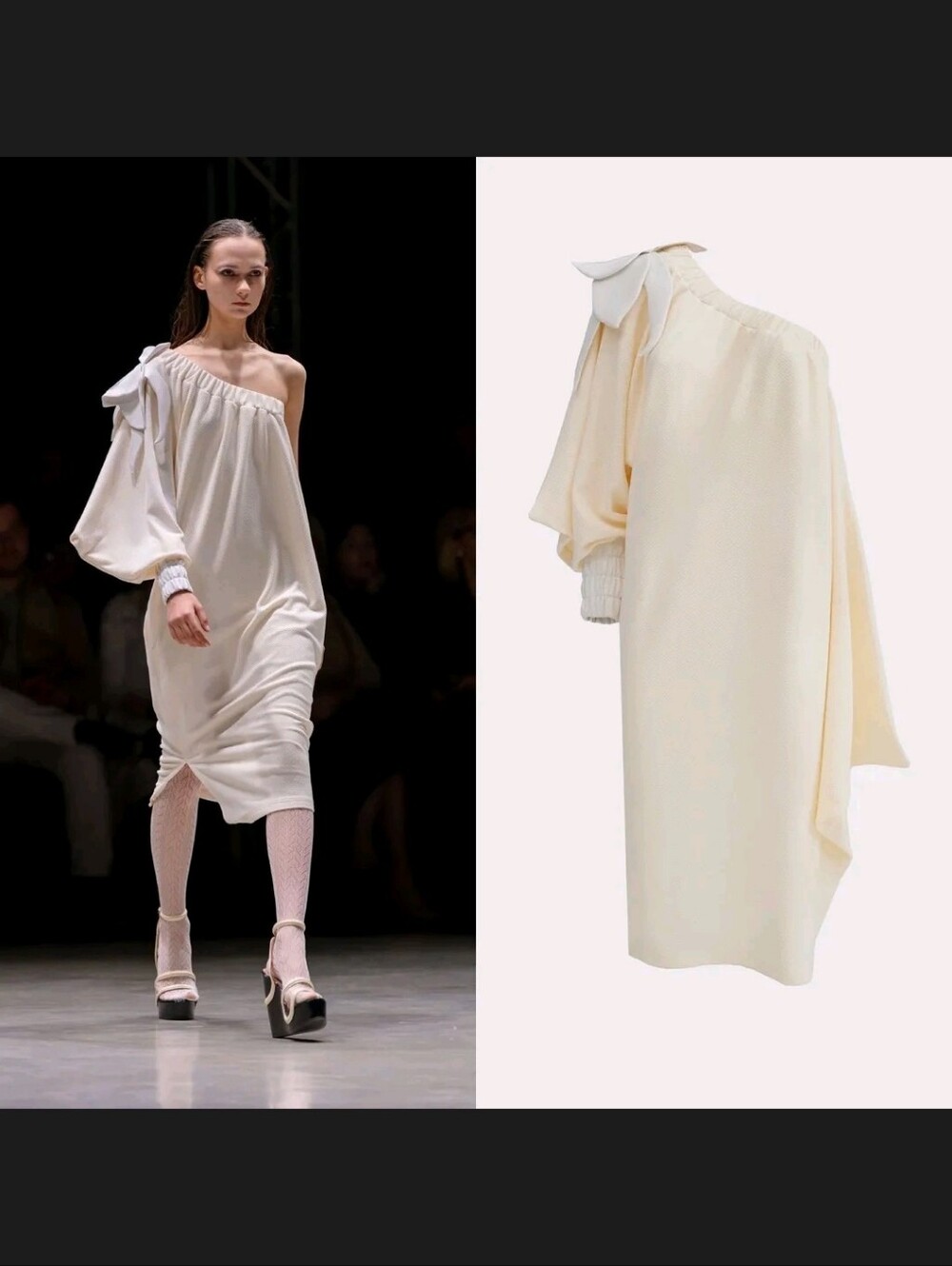Nwt Julia Allert One-Shoulder Cream Midi Dress with Draped Sleeve